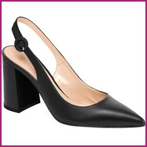 Faux Leather Pointed Toe Block Heel Pumps Slingback Dress Shoes